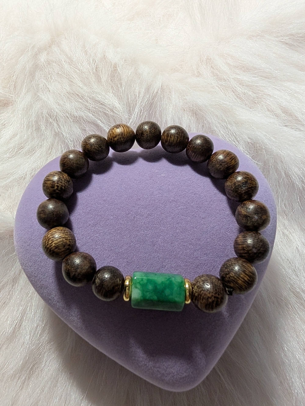 Authentic Agarwood Bead Bracelet with Green Jade Accent